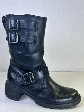 Rockport Hydro-Shield Black Leather Moto Buckle Waterproof Boots Size 6.5.